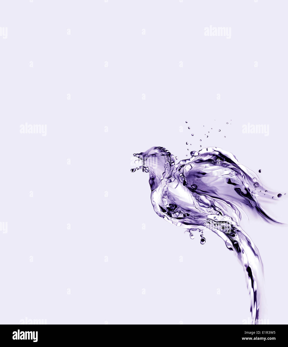 A violet bird made of water flying away. Stock Photo