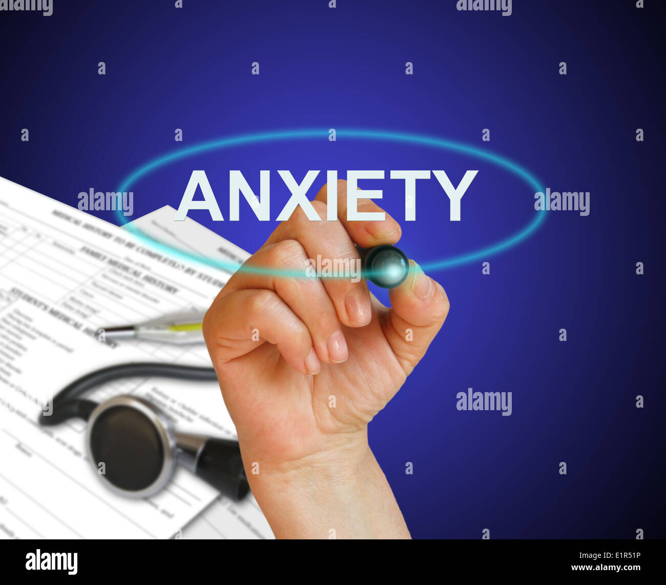 writing word Anxiety with marker on gradient background made in 2d software Stock Photo