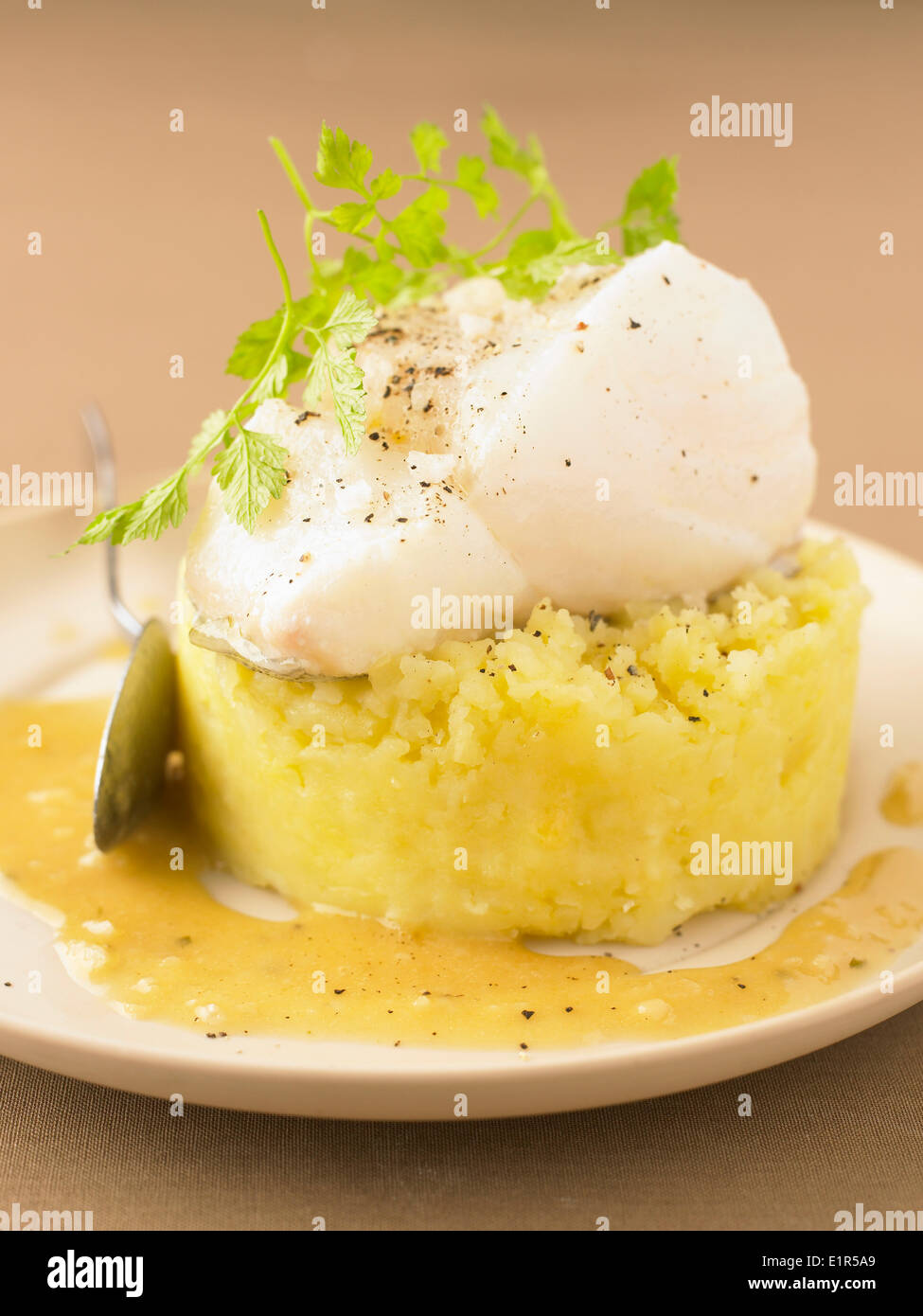 Mashed potatoes with cod Stock Photo - Alamy