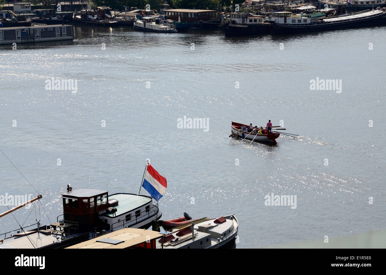 Row boat in Amsterdam Holland Stock Photo
