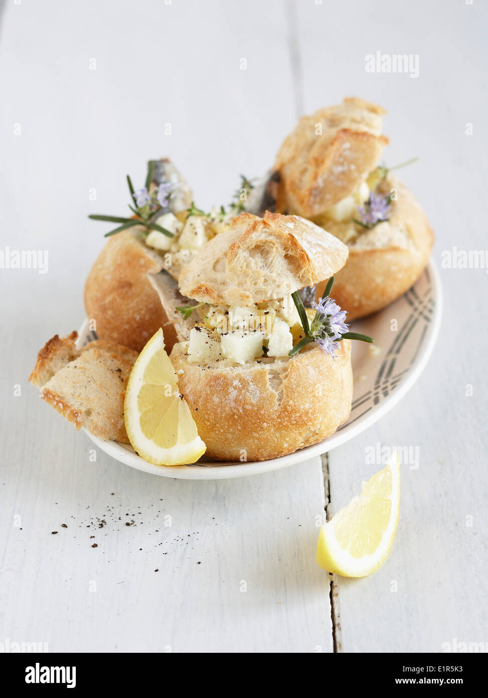 Feta,sardine and rosemary bread buns Stock Photo Alamy