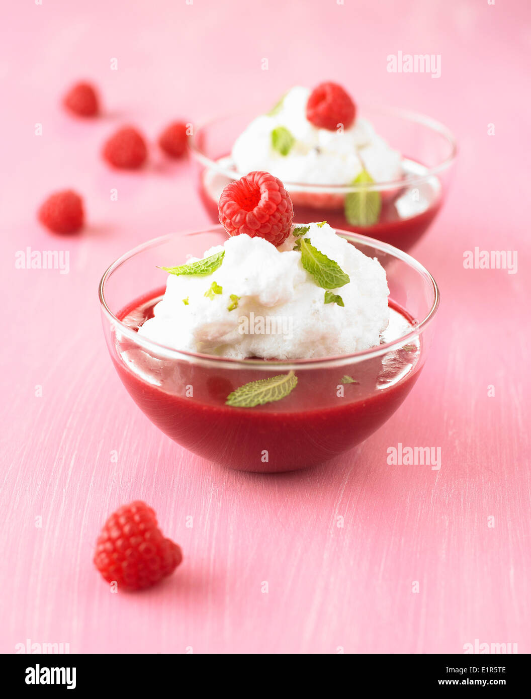 Raspberry floating islands Stock Photo - Alamy