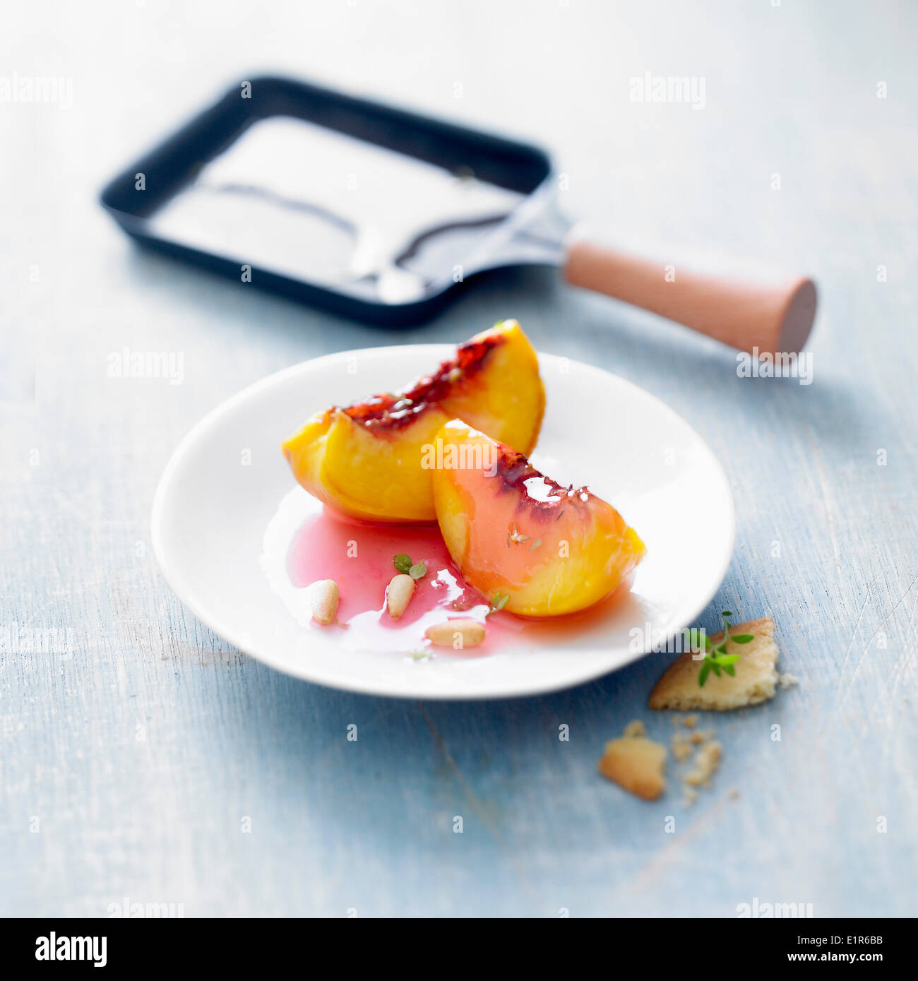 Peach,thyme and honey Raclette Stock Photo