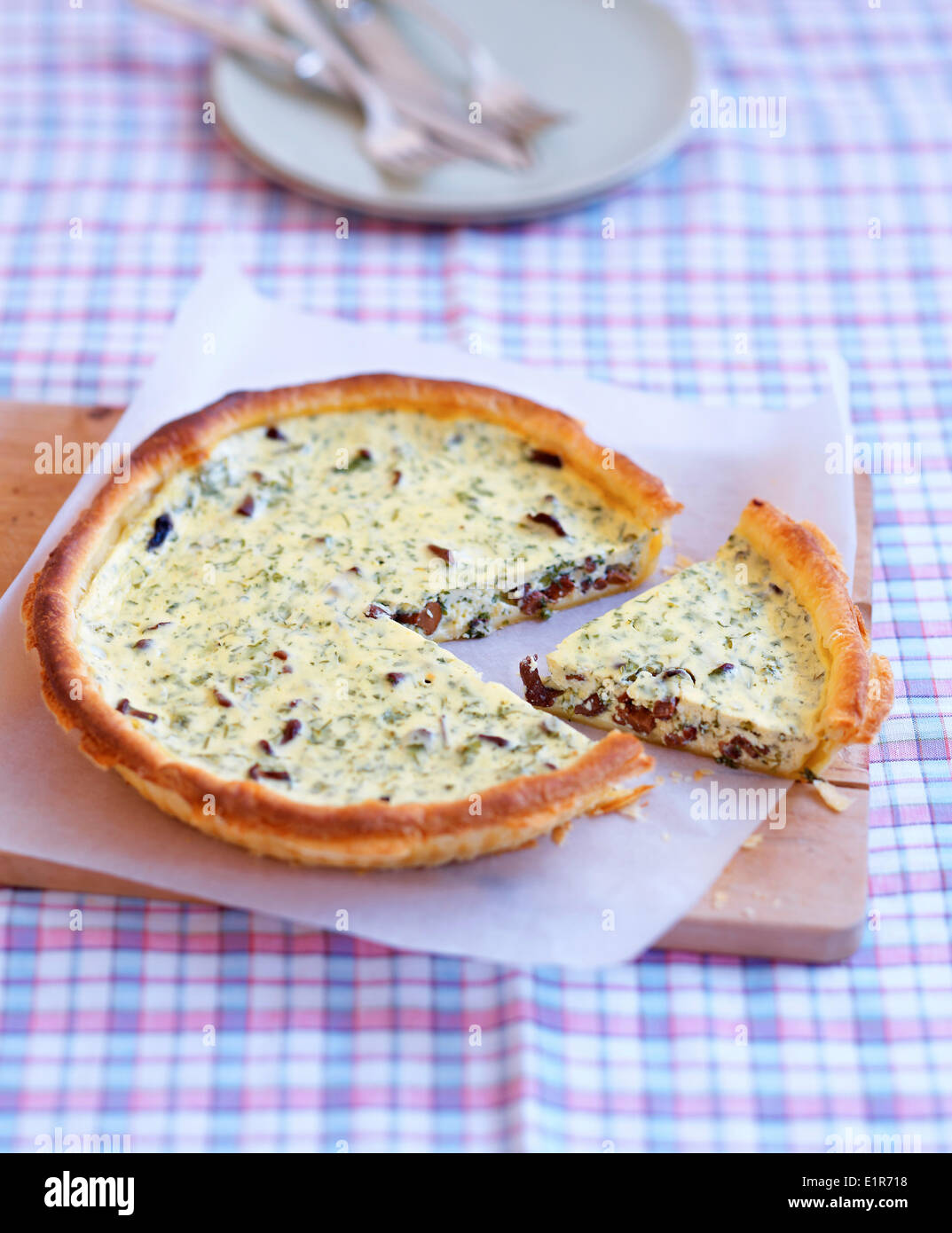 Mushroom and herb quiche Stock Photo Alamy