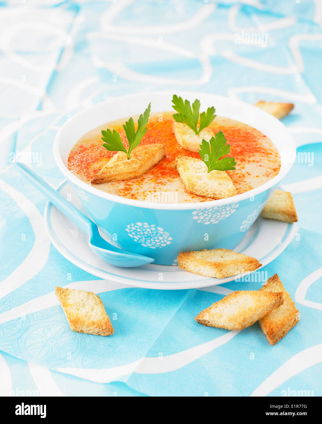 Cream of cauliflower soup with paprika Stock Photo