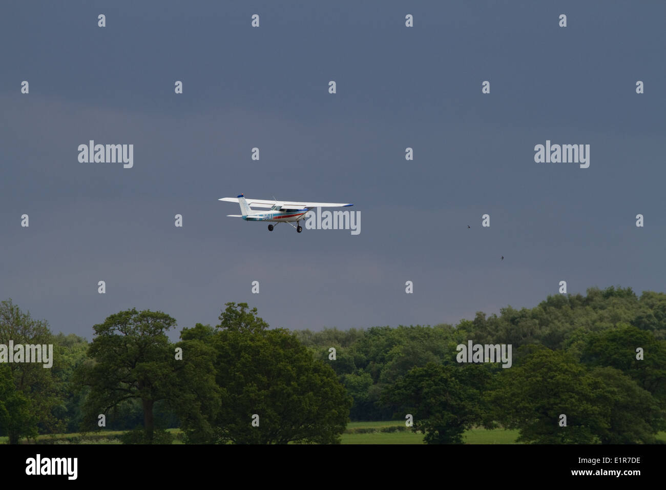 Light aircraft taking off, Wolverhampton Airport. Bobbington, UK Stock Photo