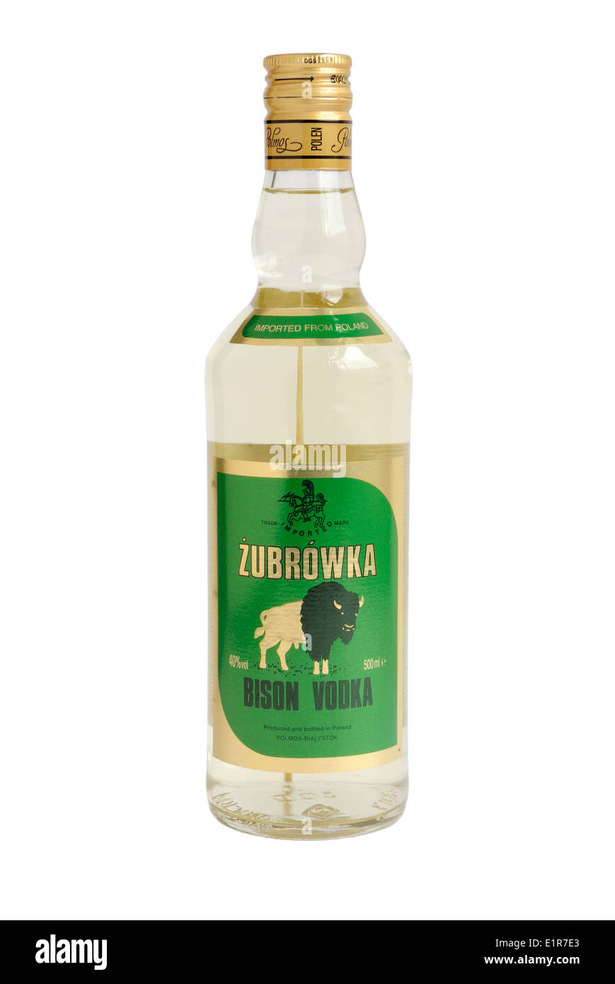 Bottle of Polish Zubrowka Bison Vodka Stock Photo