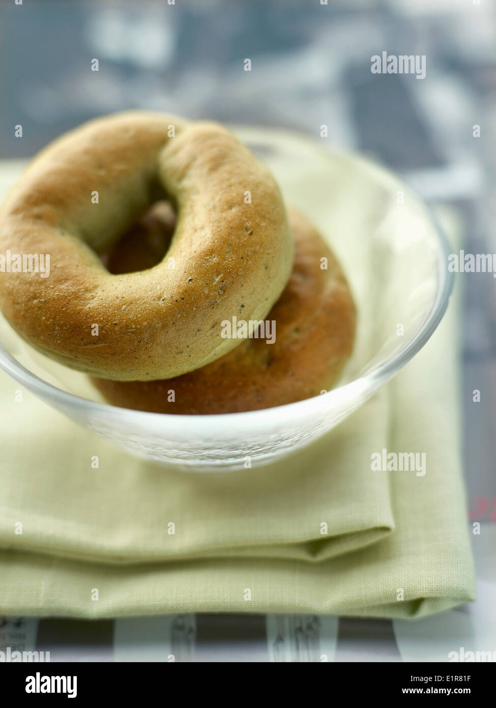Green tea bagels for breakfast at The Mandarin Oriental Stock Photo