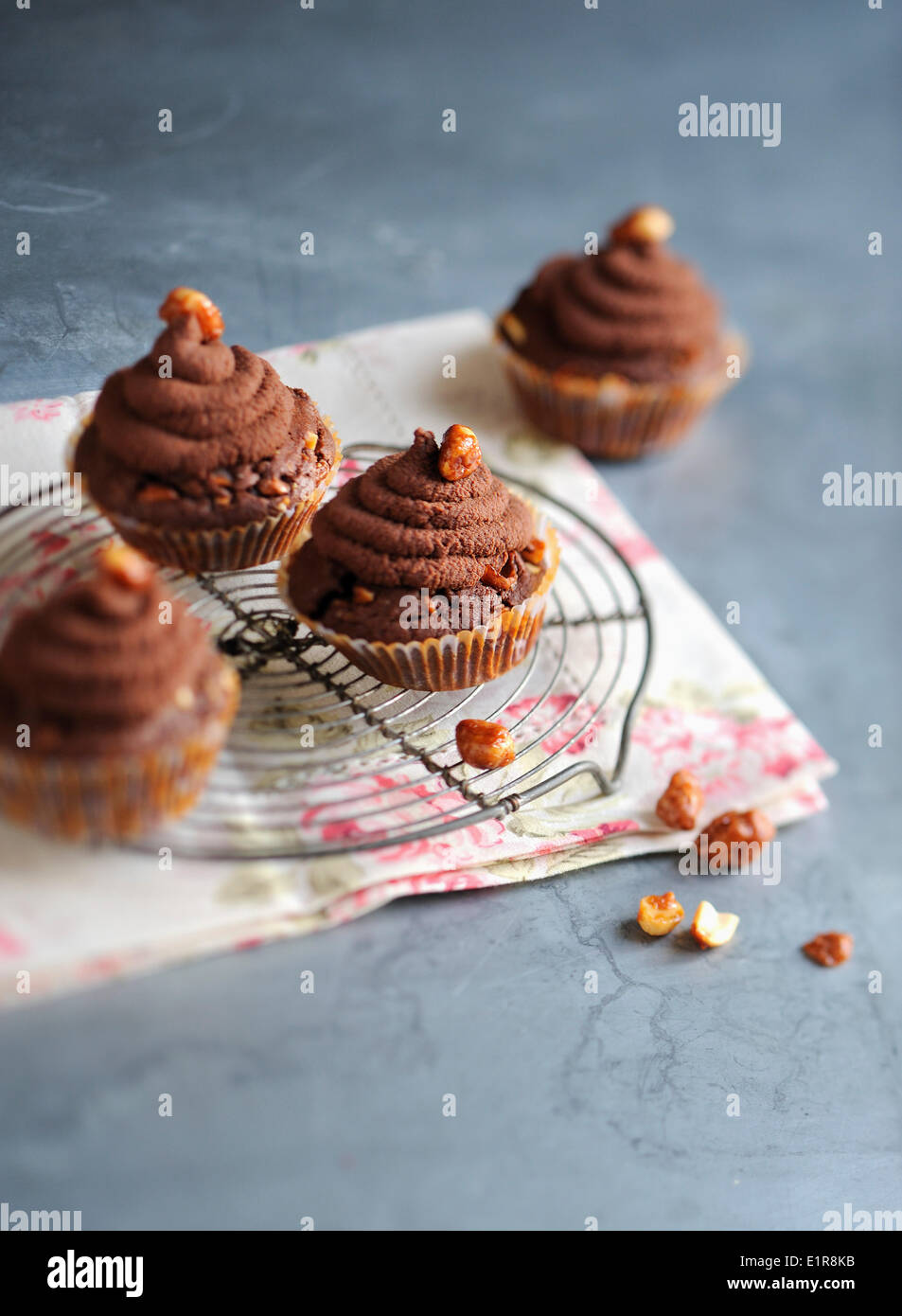 Chocolate and peanut cupcakes Stock Photo
