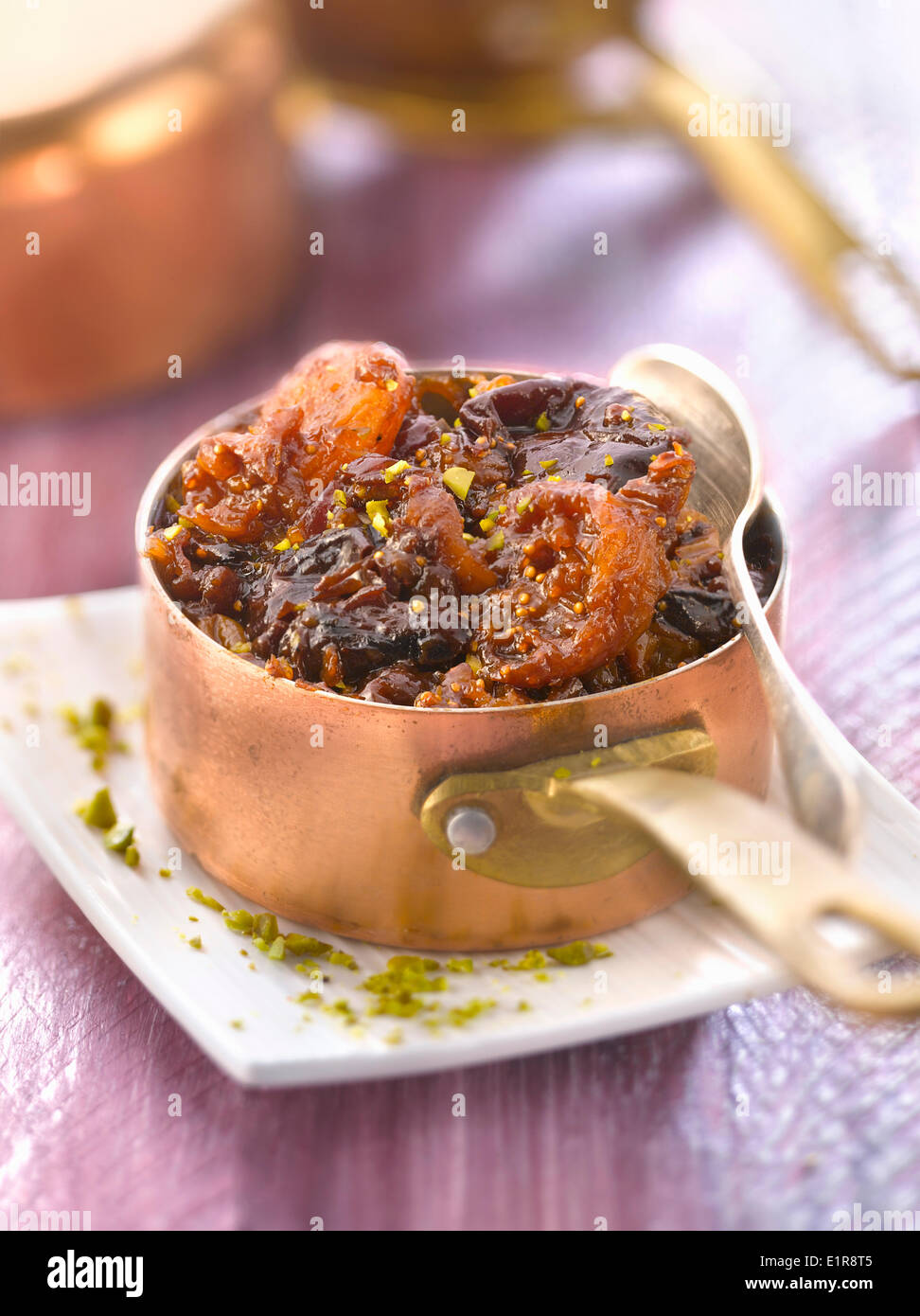 Dried fruit stewed in a lime blossom infusion Stock Photo