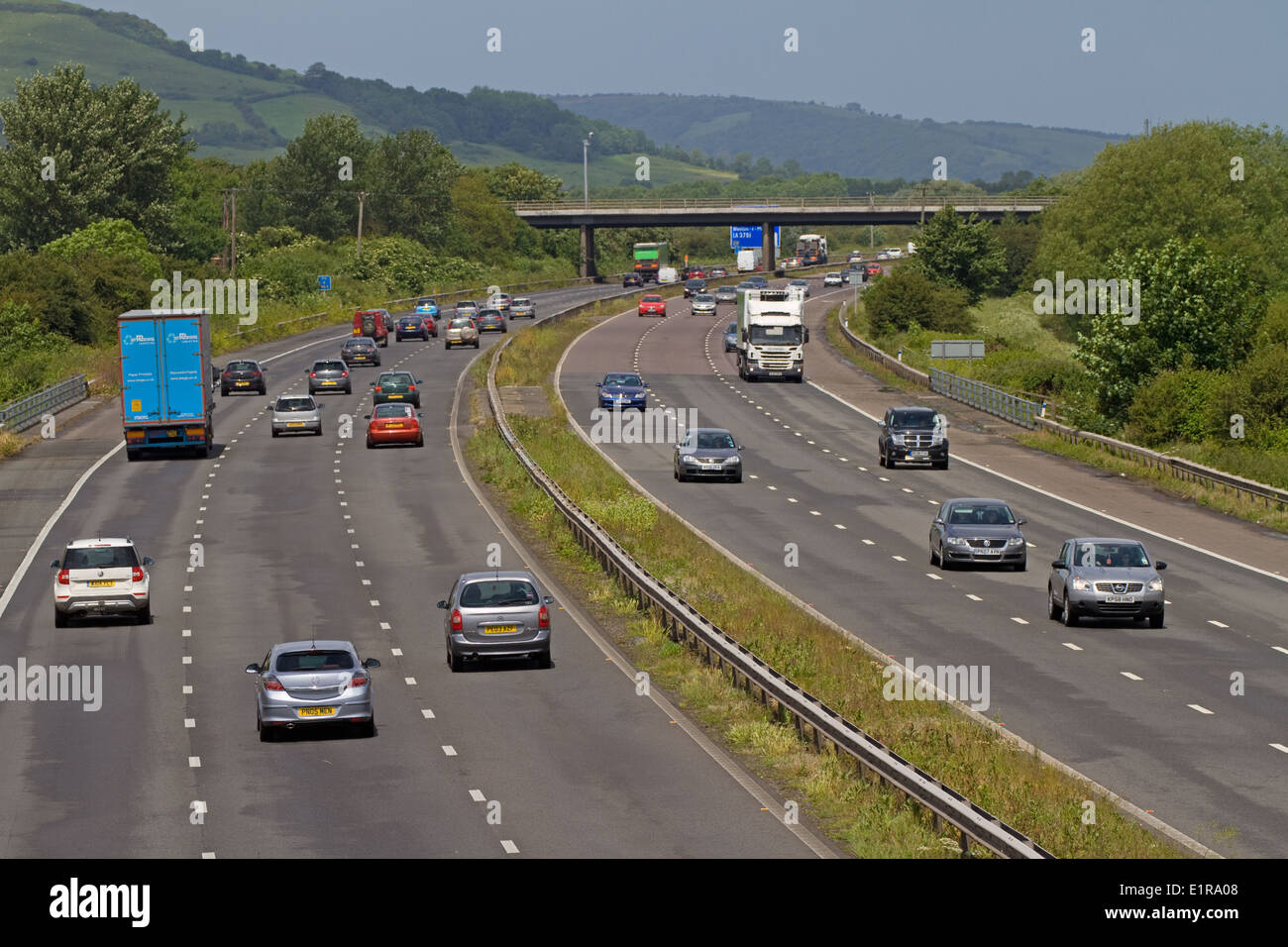 Light Traffic on M5 Motorway in Somerset. UK 2014 Stock Photo