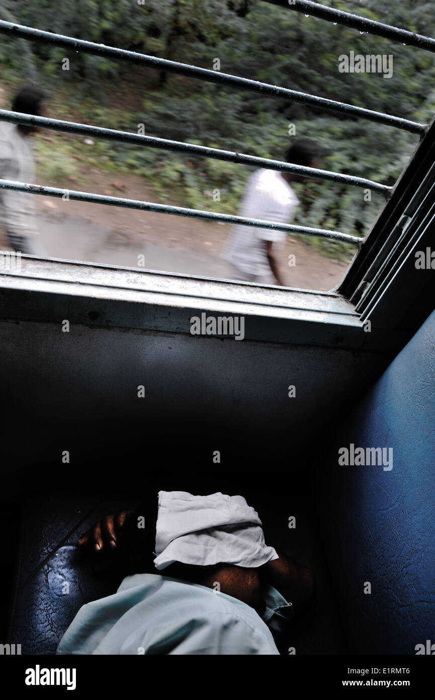 A passenger inside a train in Rajasthan, India 2012 Stock Photo