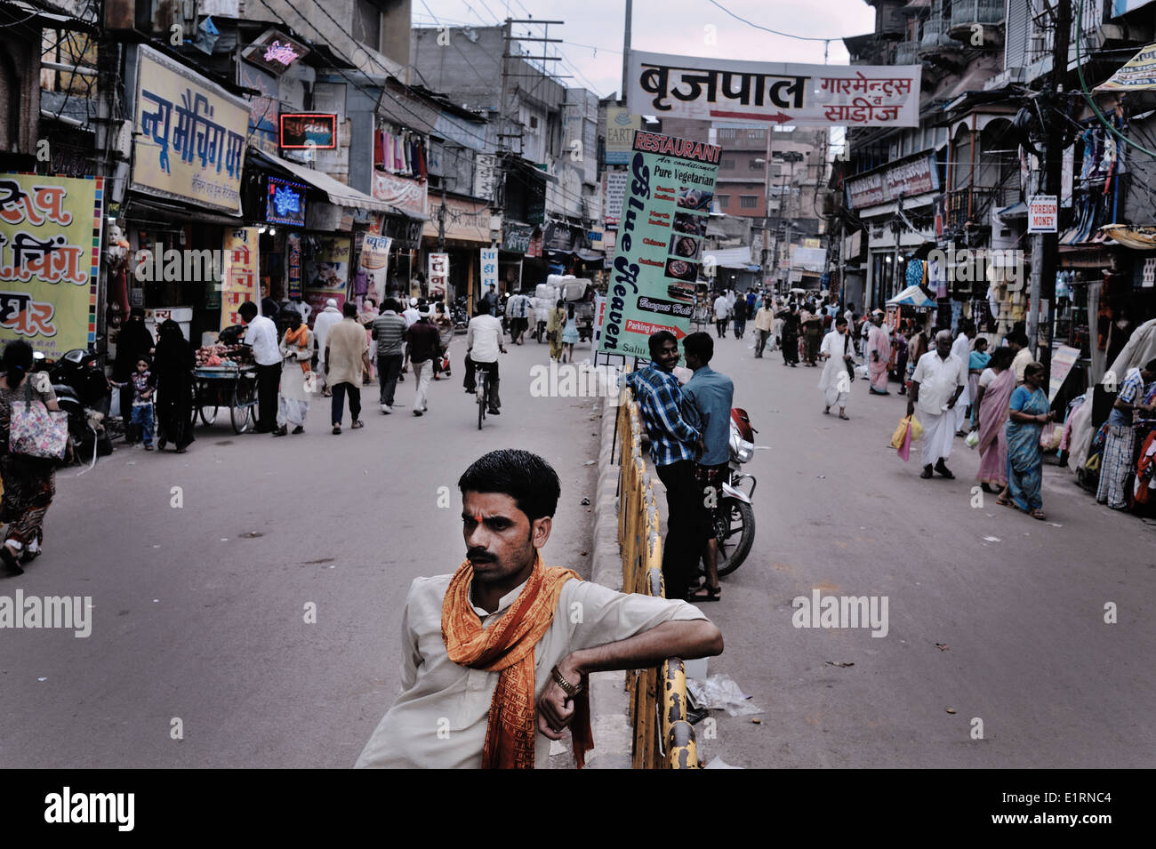 A central road in the old city of Varanasi, India 2012 Stock Photo