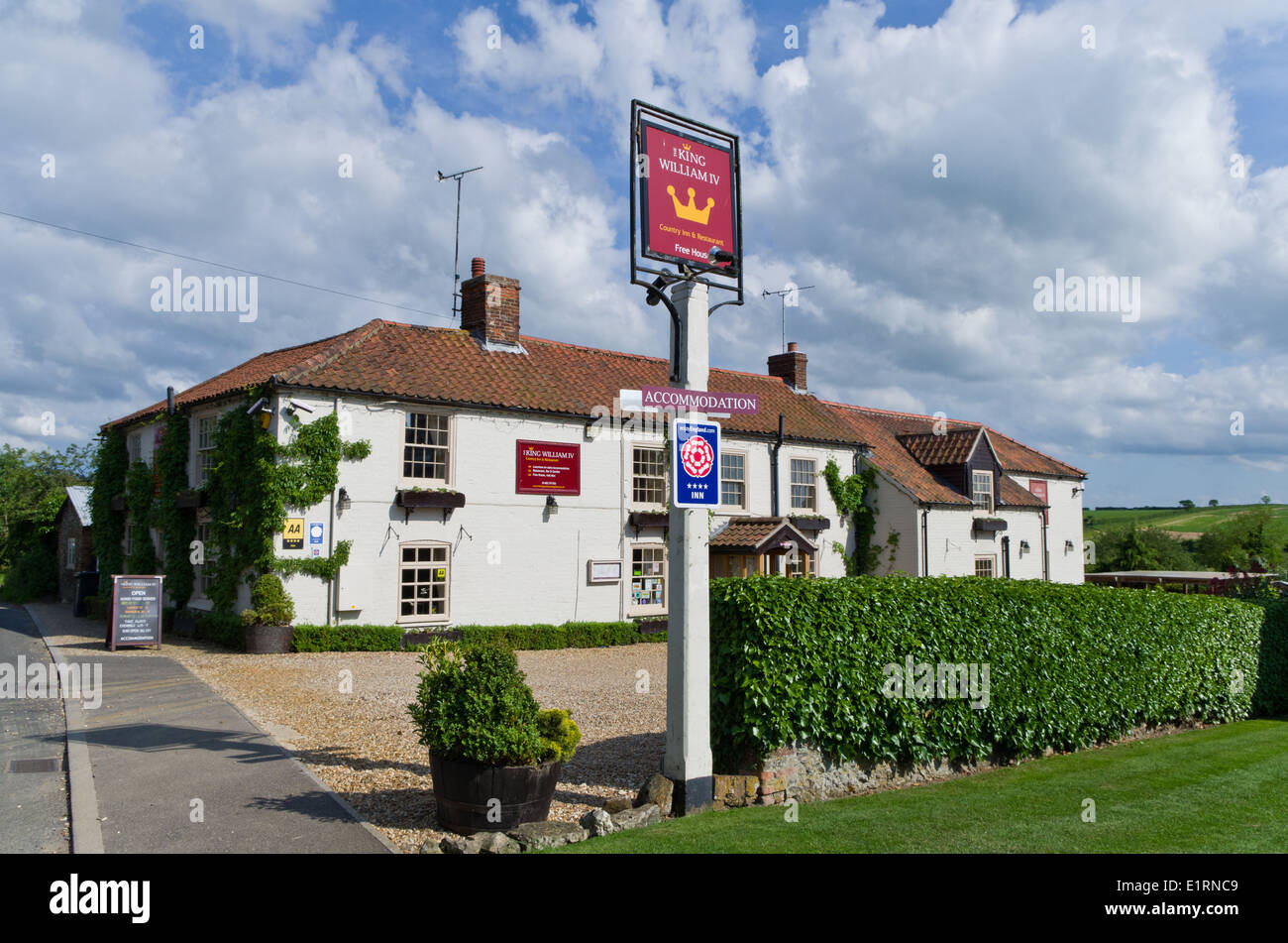 Exterior of The King William IV, a country inn and restaurant, in the village of Sedgeford, North Norfolk Stock Photo