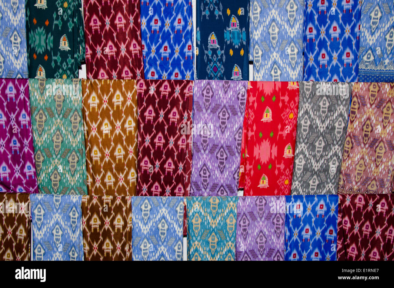 Indonesia, Island of Lombok, Sukarare. Famous craft village known for high quality hand-woven 