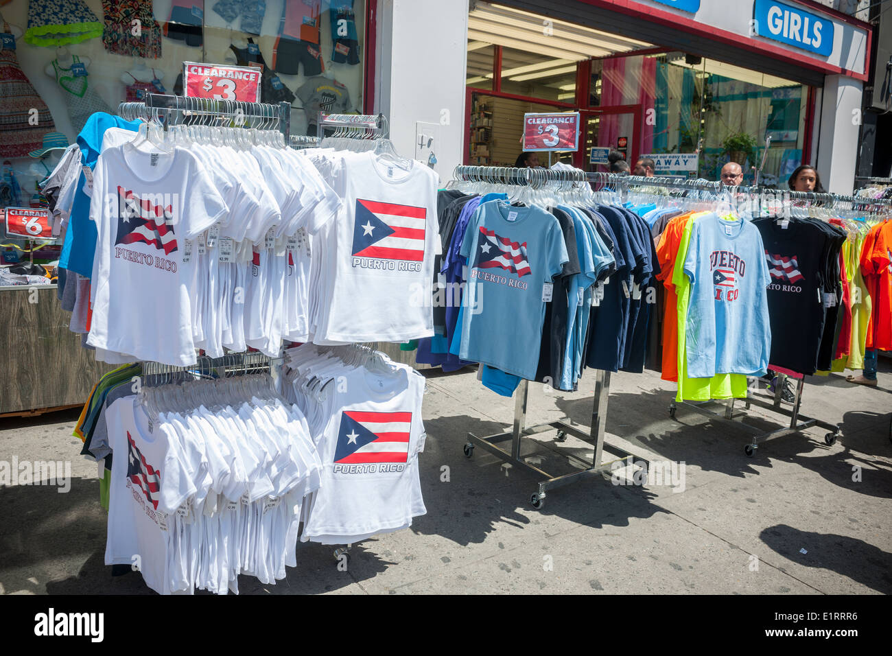 Clothing store selling Puerto Rico themed shirts on busy Graham Avenue in  the Bushwick neighborhood of Brooklyn Stock Photo - Alamy