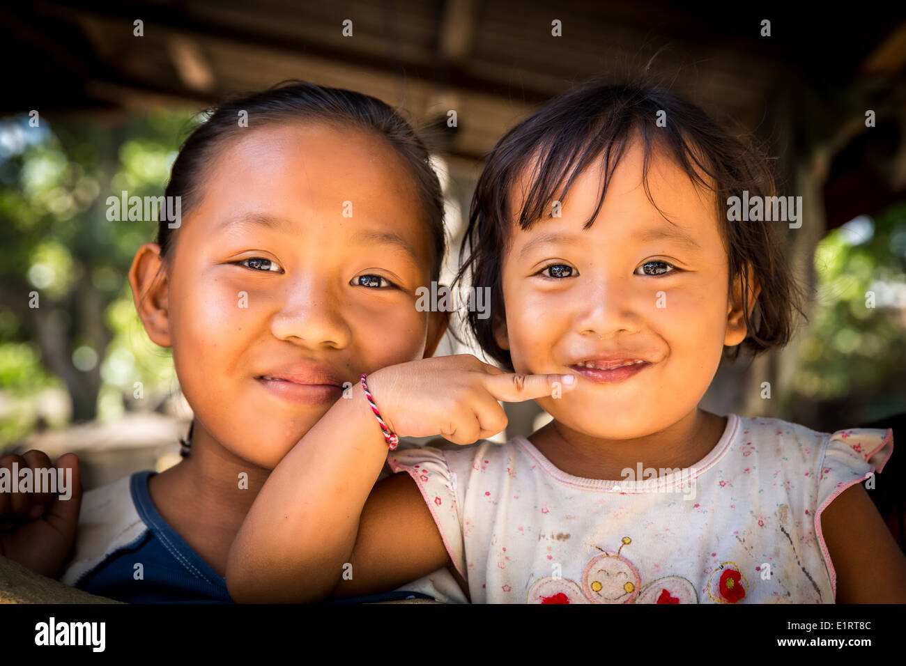 Portrait of two Balinese girls, Bali, Indonesia Stock Photo