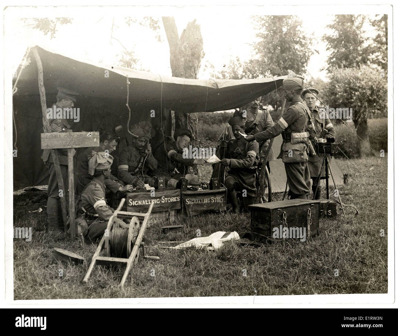 Brigade Signal Section [Dehra Dun Brigade]. Headquarter Section at work in the field [St Floris, France]. . Stock Photo