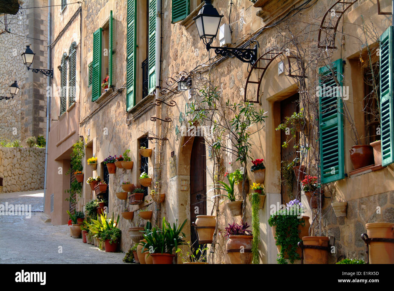 Silent lane in the village Valldemossa Valdemossa Majorca Spain Stock Photo