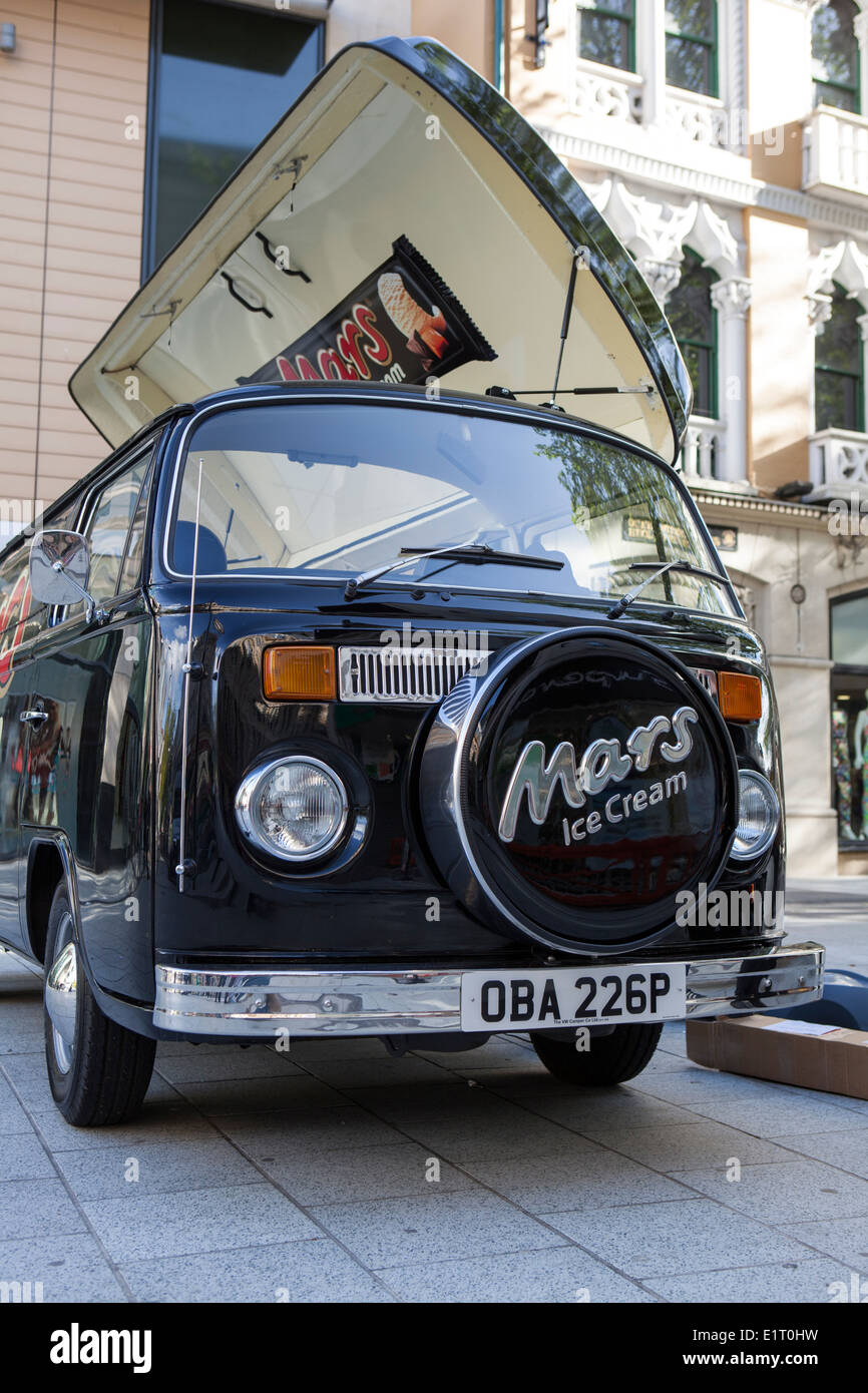 1976 Black Mars Ice Cream promotional VW Volkswagen business camper type vehicle in Cardiff, Wales, UK Stock Photo