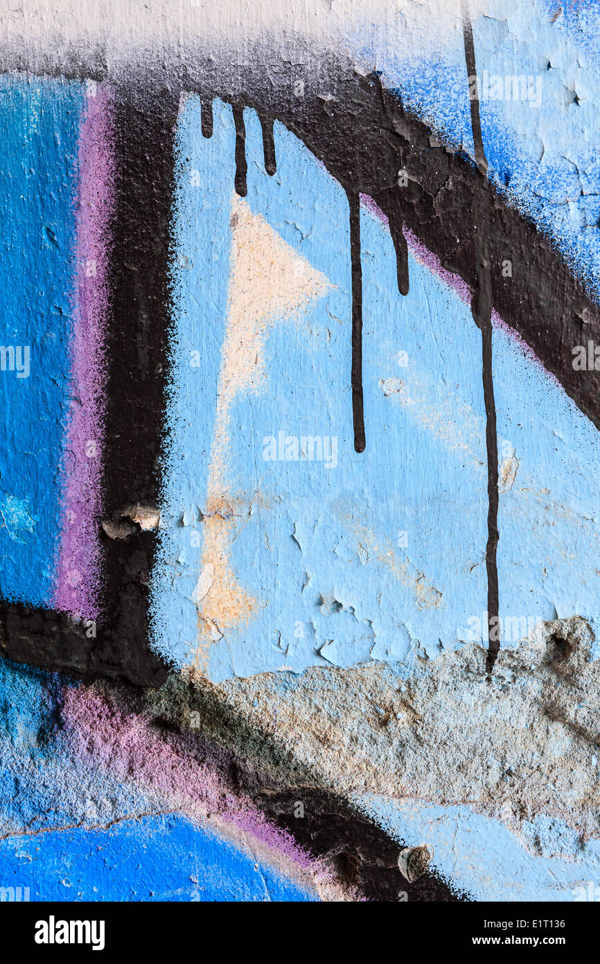 Close up of blue graffiti and dripping paint Stock Photo