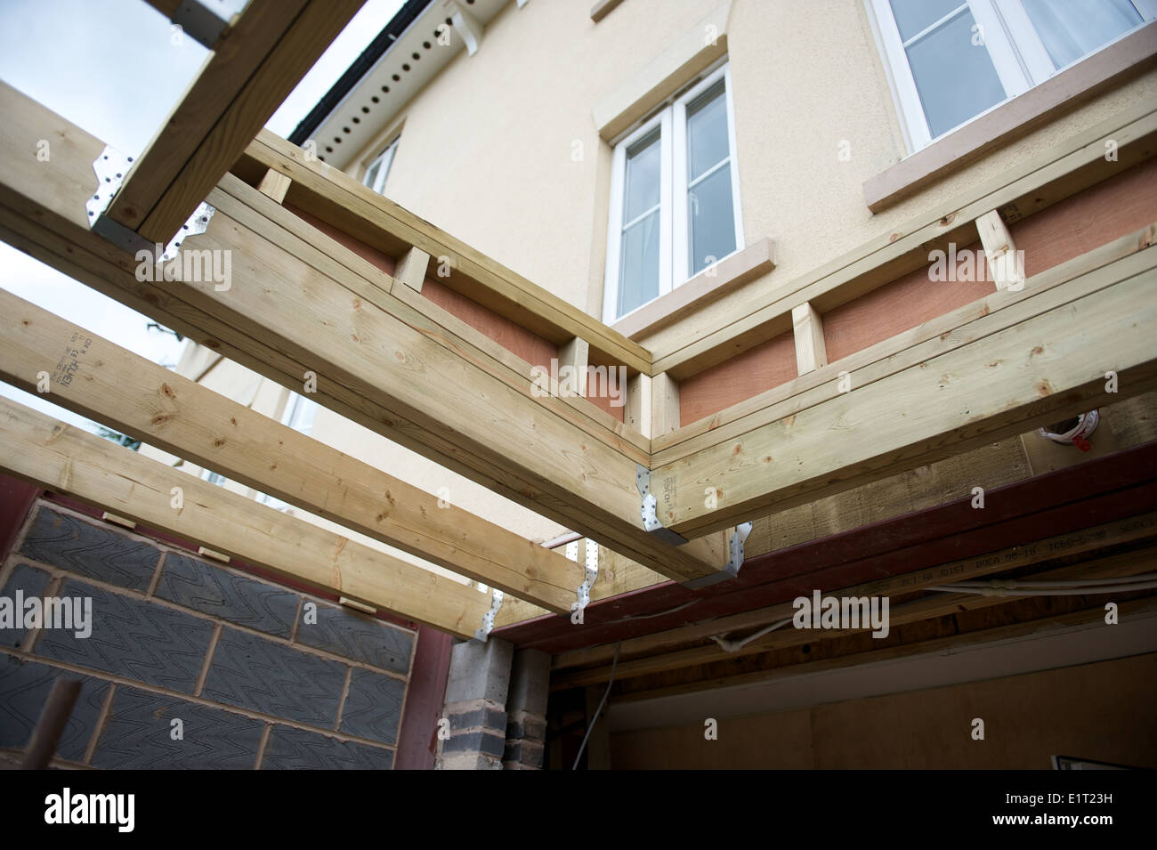 Roof trusses extension construction building project Stock Photo