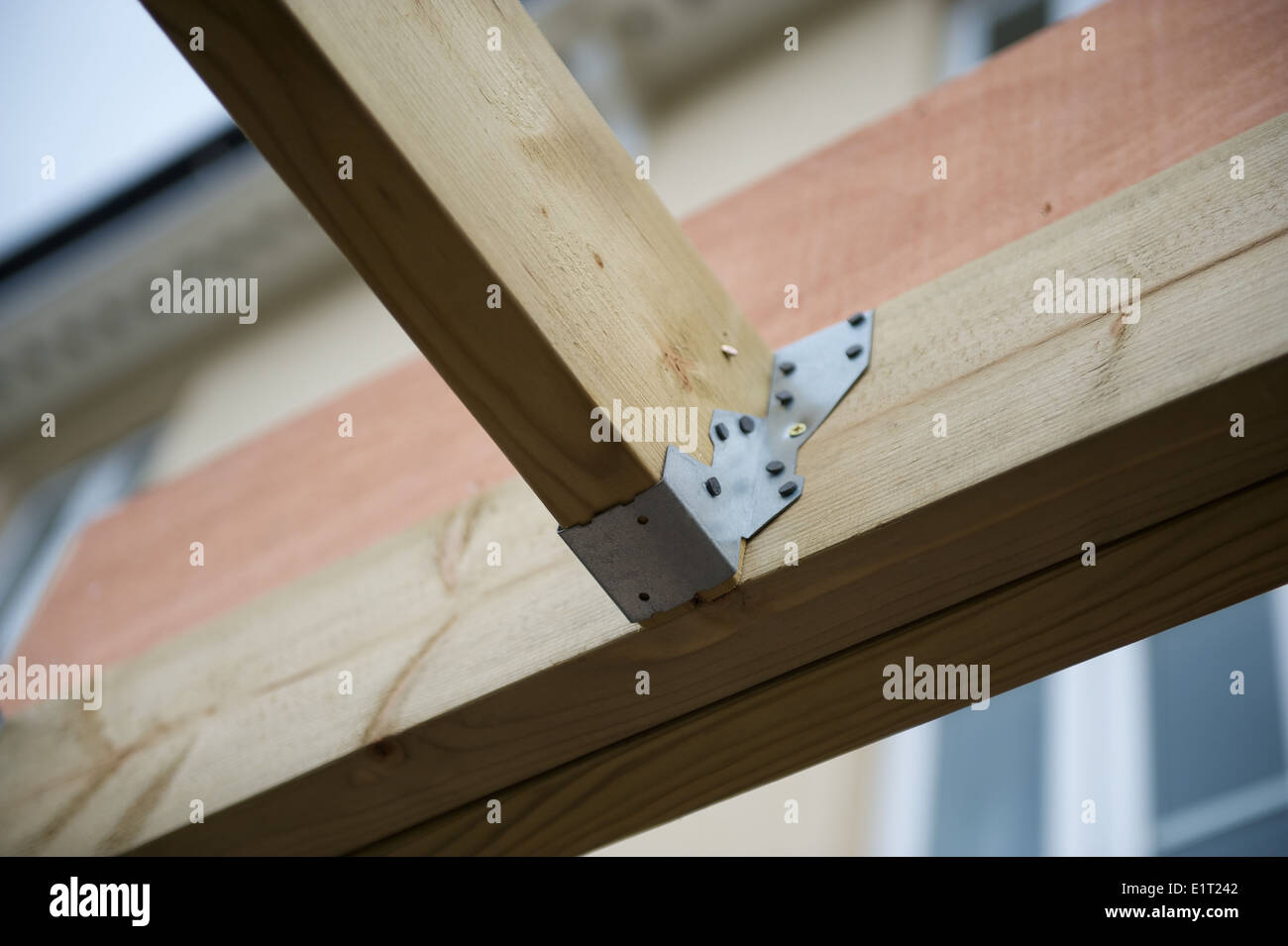 Roof trusses extension construction building project Stock Photo