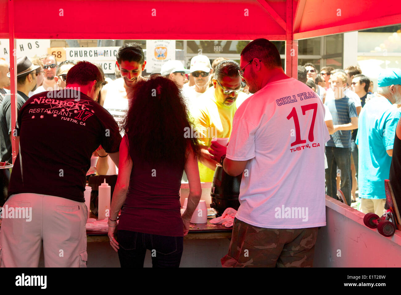 A competitor prepares "chili con carne" at a chili cook off at the