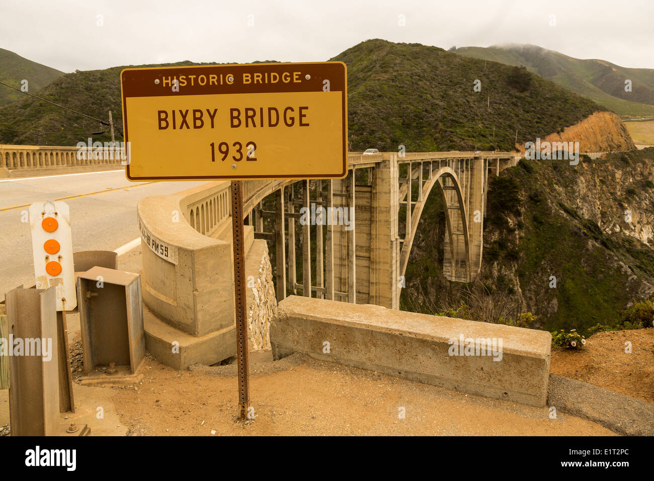 Bixby Bridge, Highway 1, Big Sur, California, in evening light. Built 1932. Stock Photo