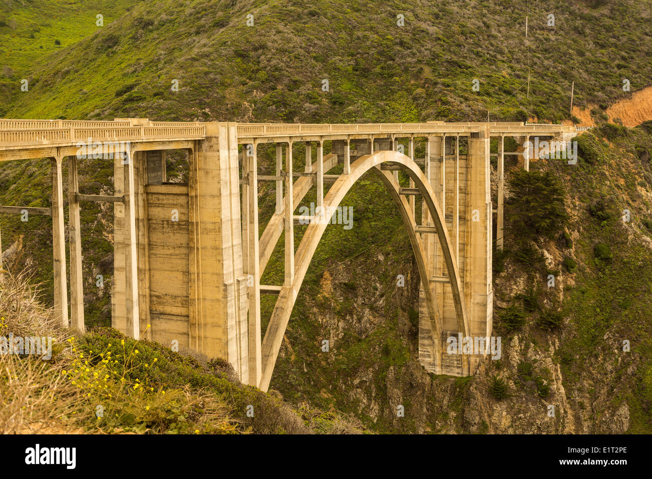 Bixby Bridge, Highway 1, Big Sur, California, in evening light. Built 1932. Stock Photo