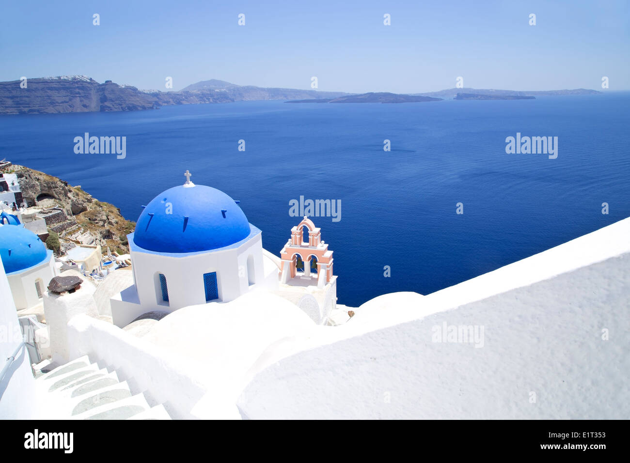 Church Cupolas of Oia town Stock Photo