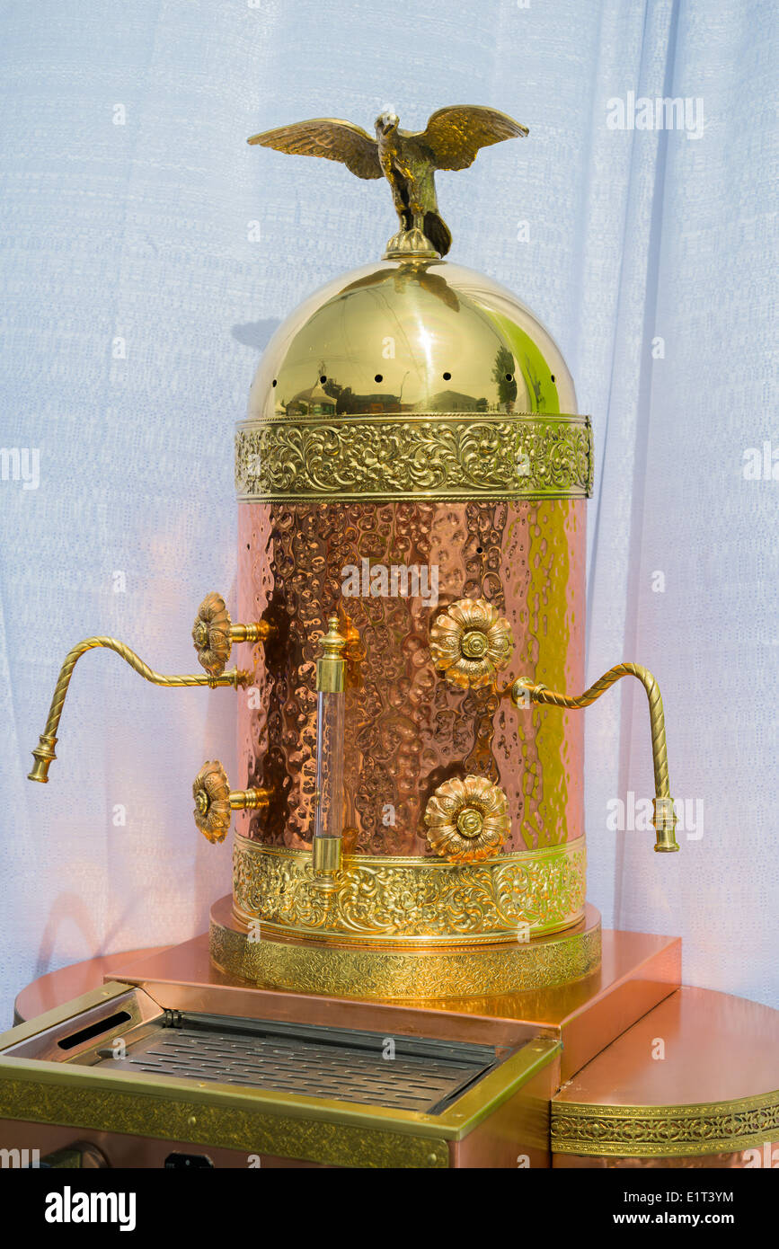 Ornate brass copper espresso cappuccino machine Stock Photo