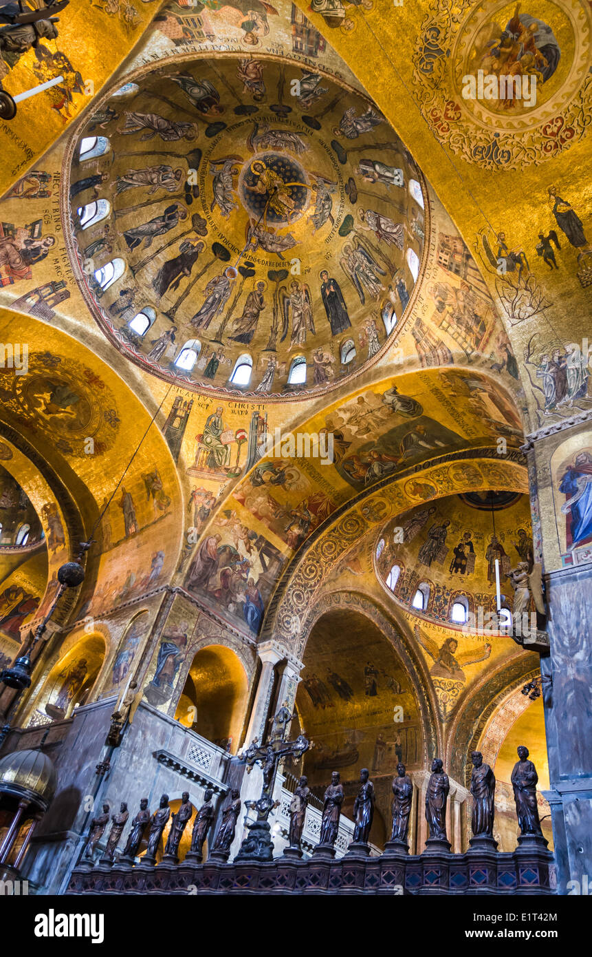 Interior byzantine style painted dome of Basilica di San Marco, Venice, landmark of Italy. Stock Photo