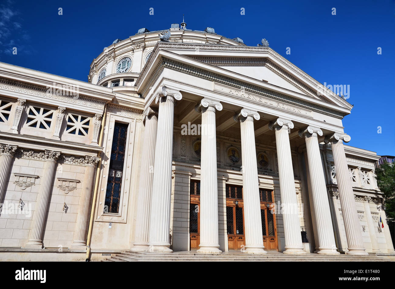 Romanian Atheneum is an XIX century concert hall in the center of Bucharest, Romania. Stock Photo