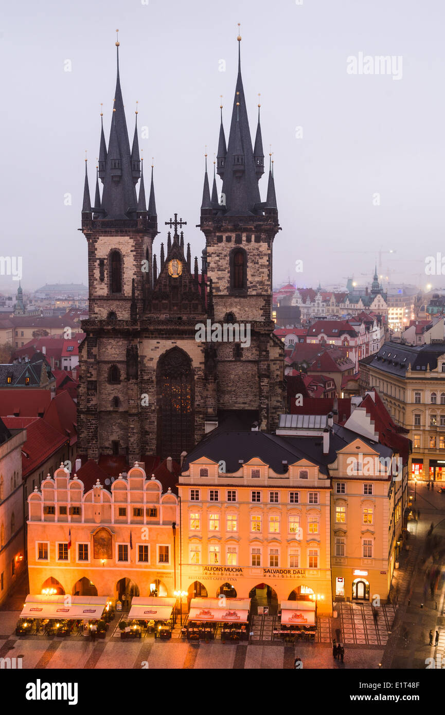 Stare Mesto, Prague symbol, Church of Our Lady of Tyn, with gothic facade and 80 meters towers. Czech Republic. Stock Photo