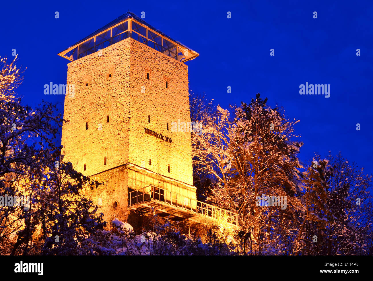 Black Tower in Brasov, Transylvania county in Romania. Was built in 1494 on a rock on Straja Hill, near the Blacksmith Bastion. Stock Photo