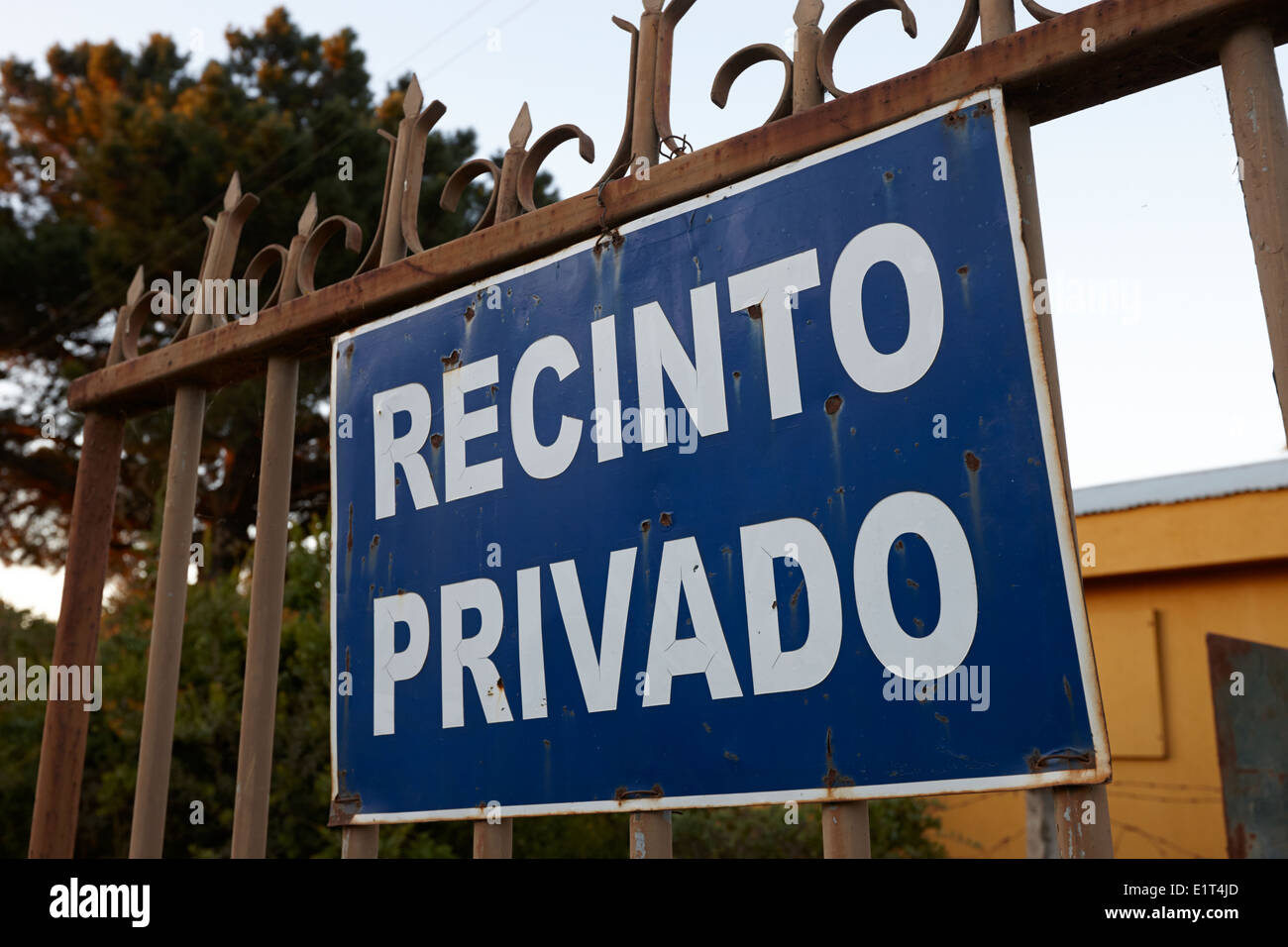 recinto privado private area sign on a gate in los pellines chile Stock Photo