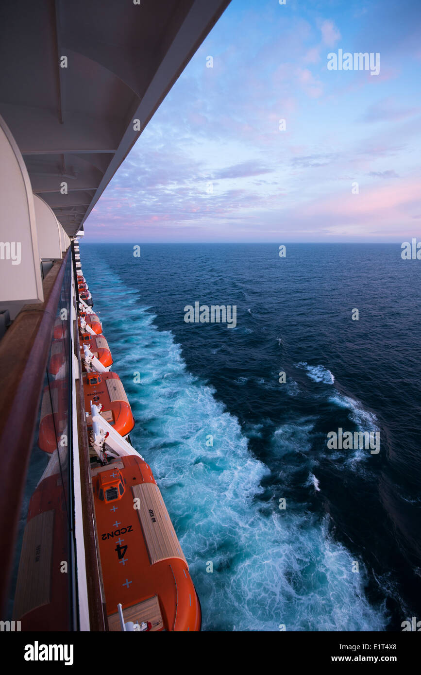 Abstract view along the side of MV Arcadia in the early evening light whilst she sails in the North Sea Stock Photo