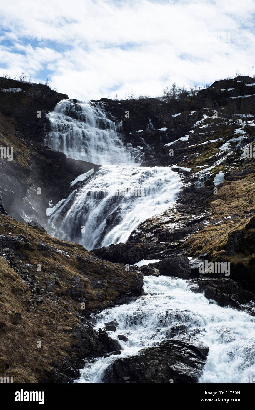 Kjosfossen Waterfall on the Flamsbana railway, Norway Stock Photo