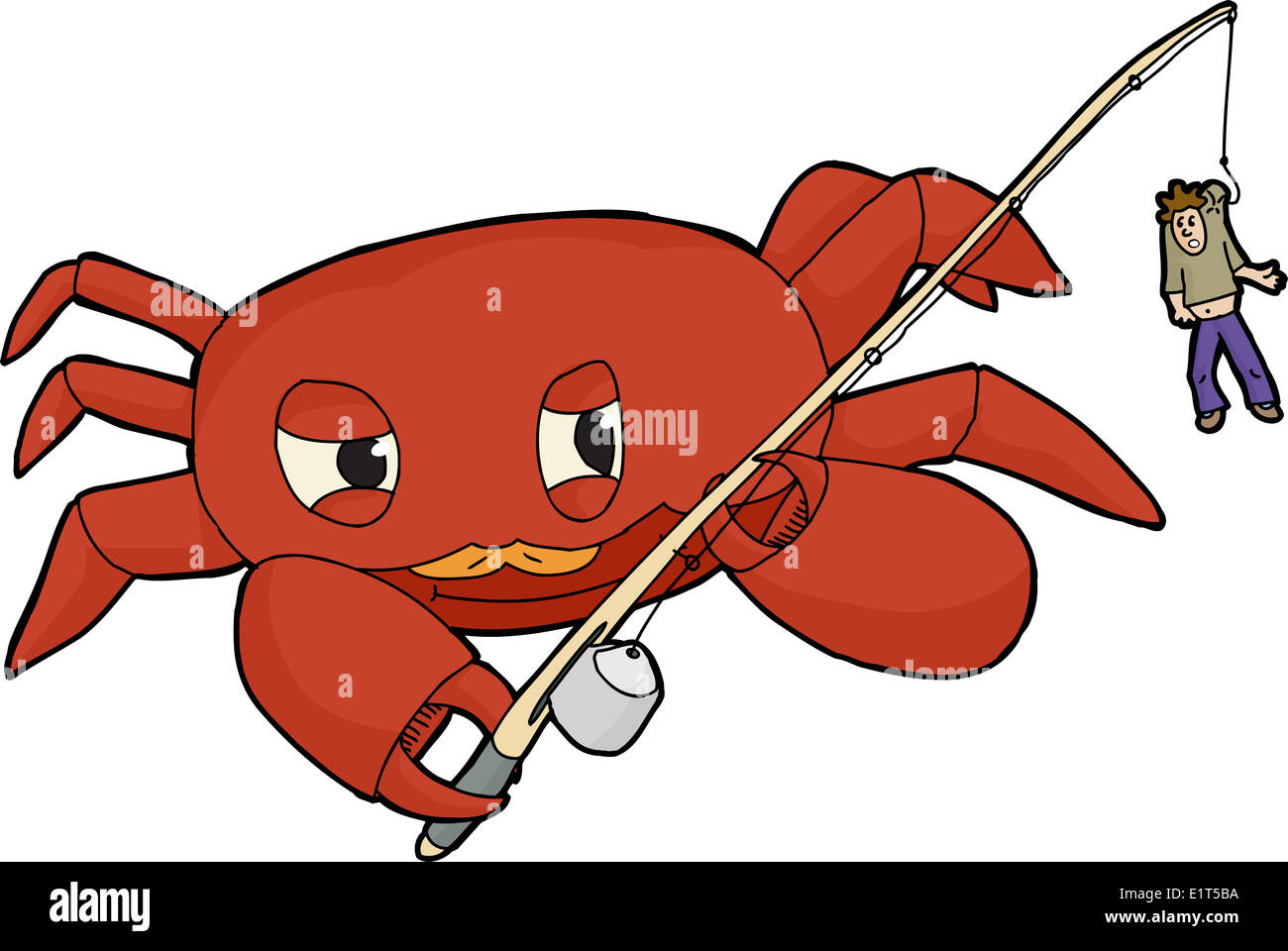 https://c8.alamy.com/comp/E1T5BA/crab-holding-scared-man-on-hook-of-fishing-rod-E1T5BA.jpg