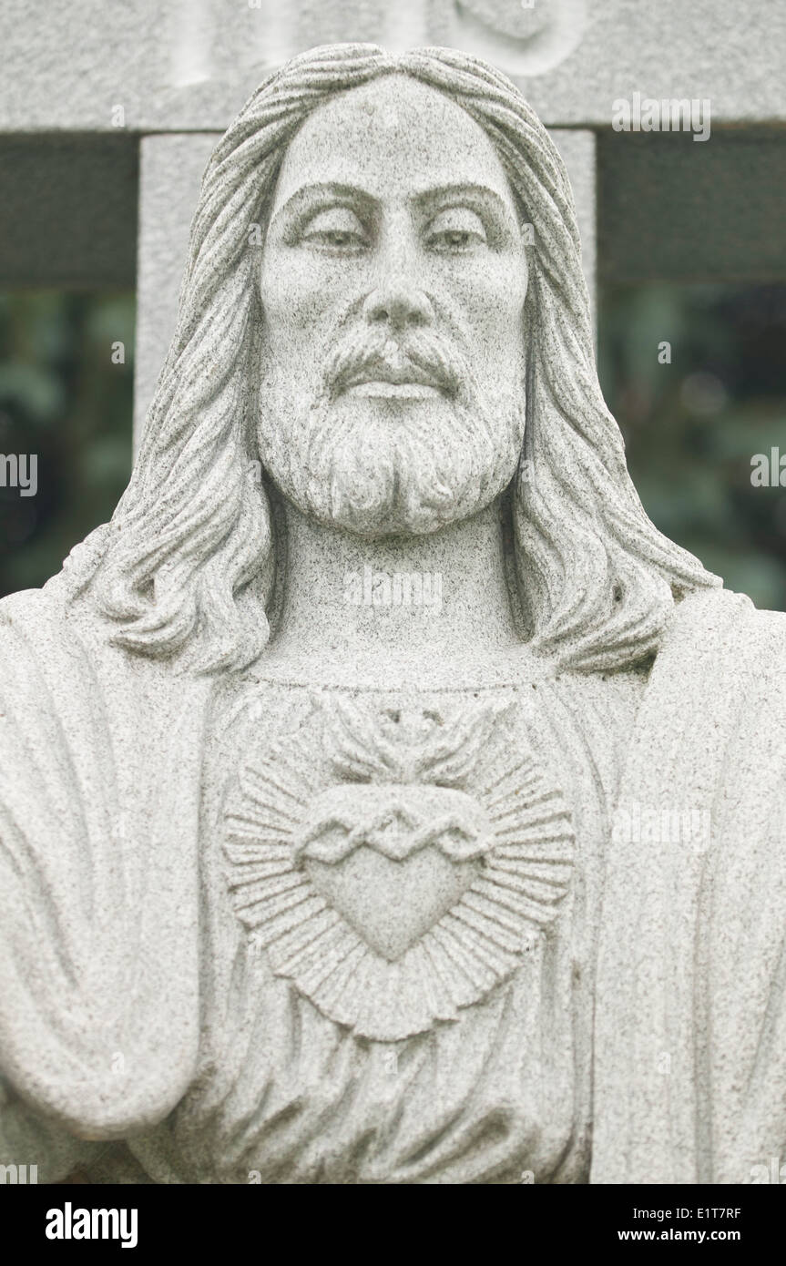 Columbus, Ohio, June 10th 2014. The face of Jesus. A statue in the St. Joseph's Catholic Cemetery in Columbus, Ohio. Stock Photo