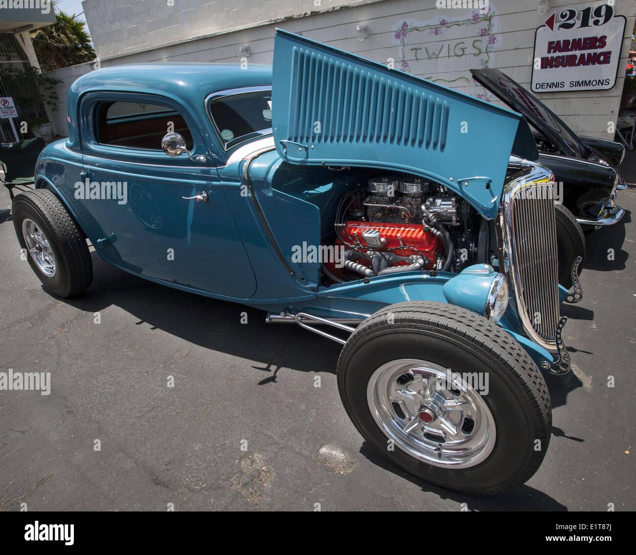 San Clemente, California, USA. 8th June, 2014. A classic light blue Ford Roadster Hot rod with mag wheels. The 19th Annual 2014 San Clemente Car Show featuring new and old classic and exotic cars and trucks took over the downtown along Avenida Del Mar on Sunday, June 8, 2014. The one day event brings car collectors and enthusiasts from all over southern California. Credit:  David Bro/ZUMAPRESS.com/Alamy Live News Stock Photo