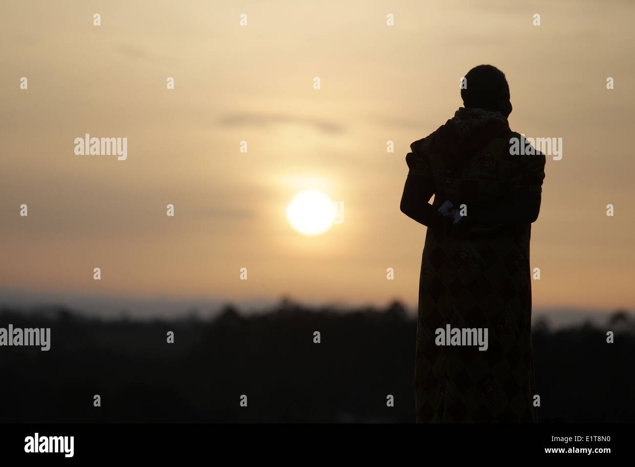 The sun rises as day breaks over the city of Lira in the Lira district of northern Uganda. Stock Photo