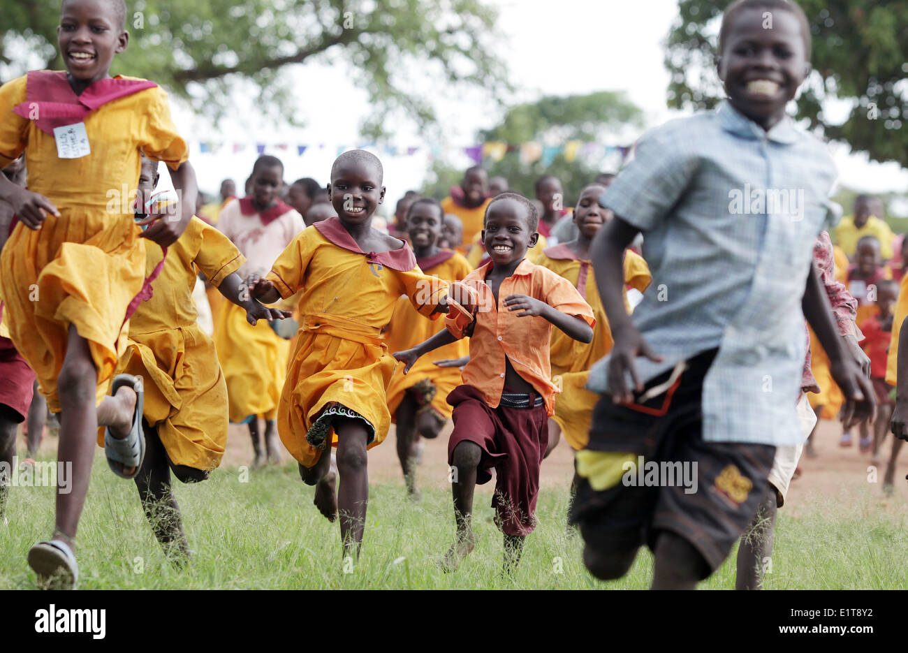 School children play in their village in the Lira district of northern Uganda. Stock Photo
