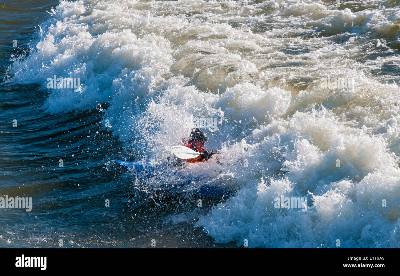 Montana, Missoula, Clark Fork River, rapids near downtown, kayaker Stock Photo