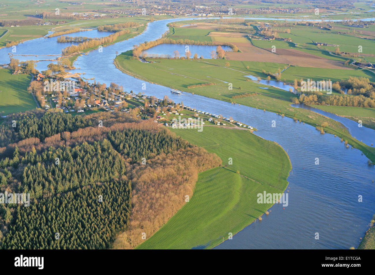 The IJssel river with campground Stock Photo