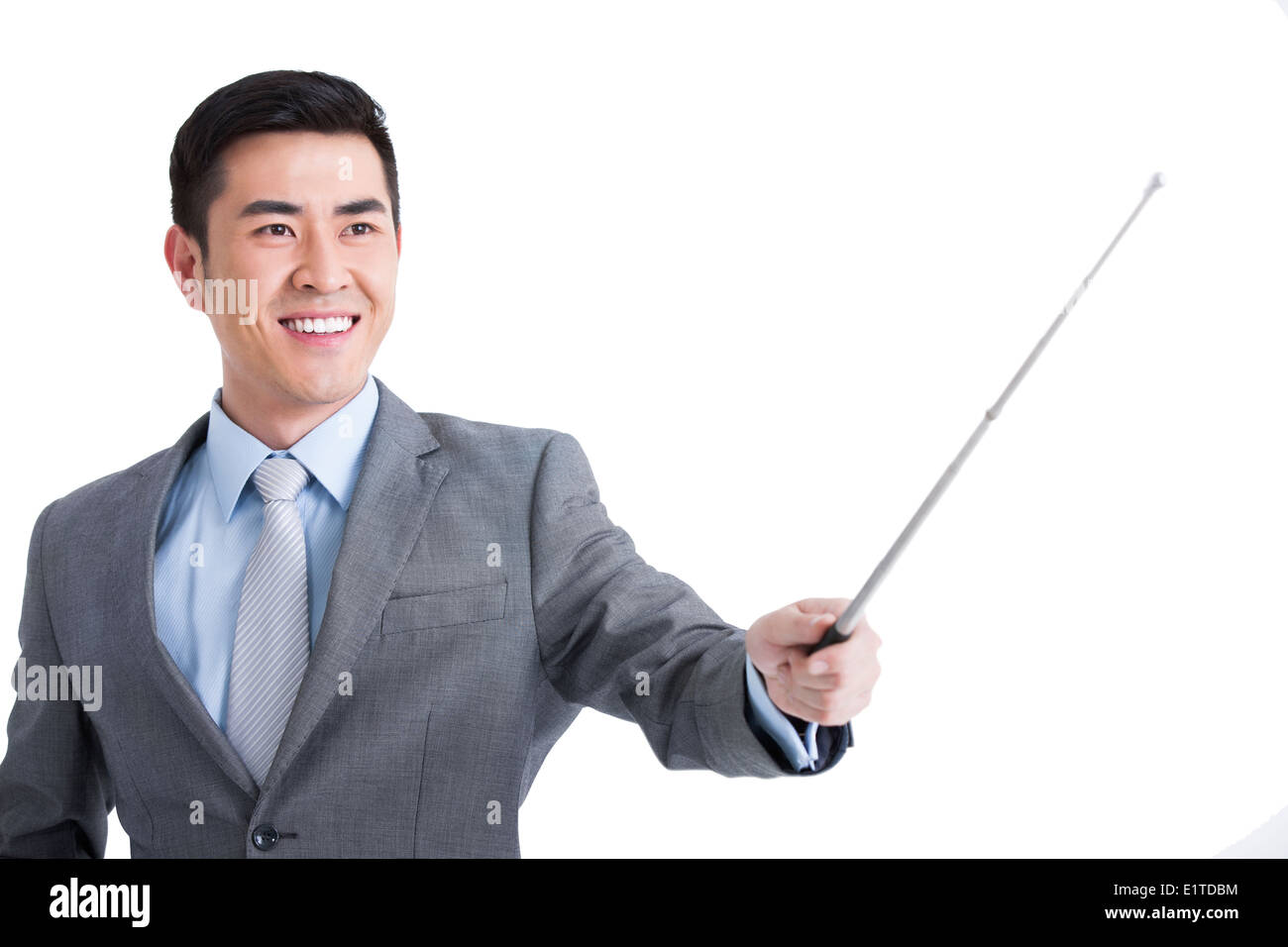 Male training specialist with pointer stick Stock Photo