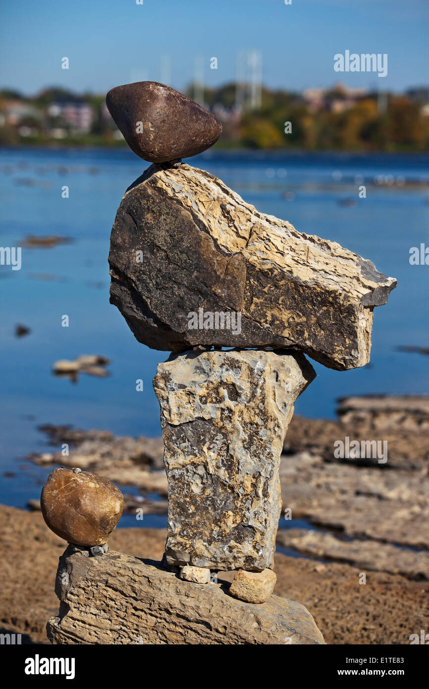 Balancing Stone sculptures, Remic Rapids, Ottawa River, Ottawa, Ontario