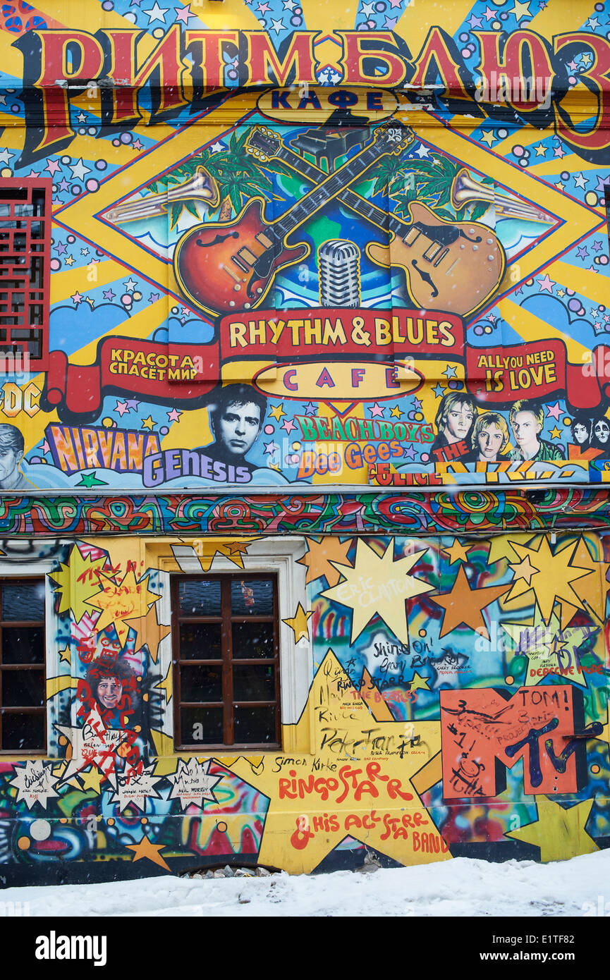 Russia, Moscow, Rhythm & Blues café with painting wall Stock Photo
