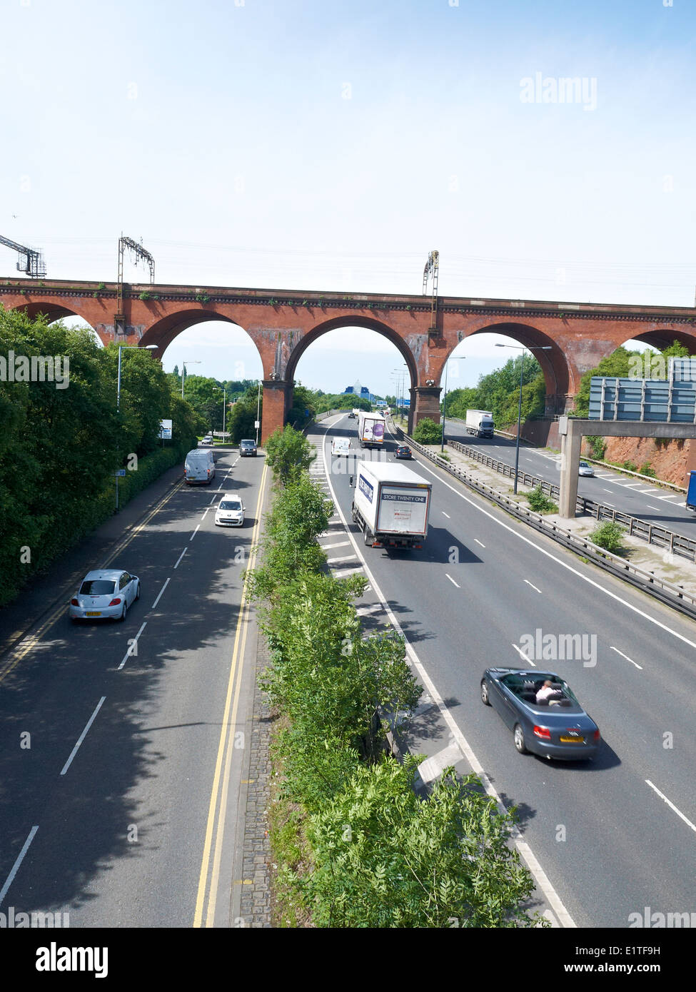 Stockport viaduct over the M60 Motorway in Stockport Cheshire UK Stock Photo